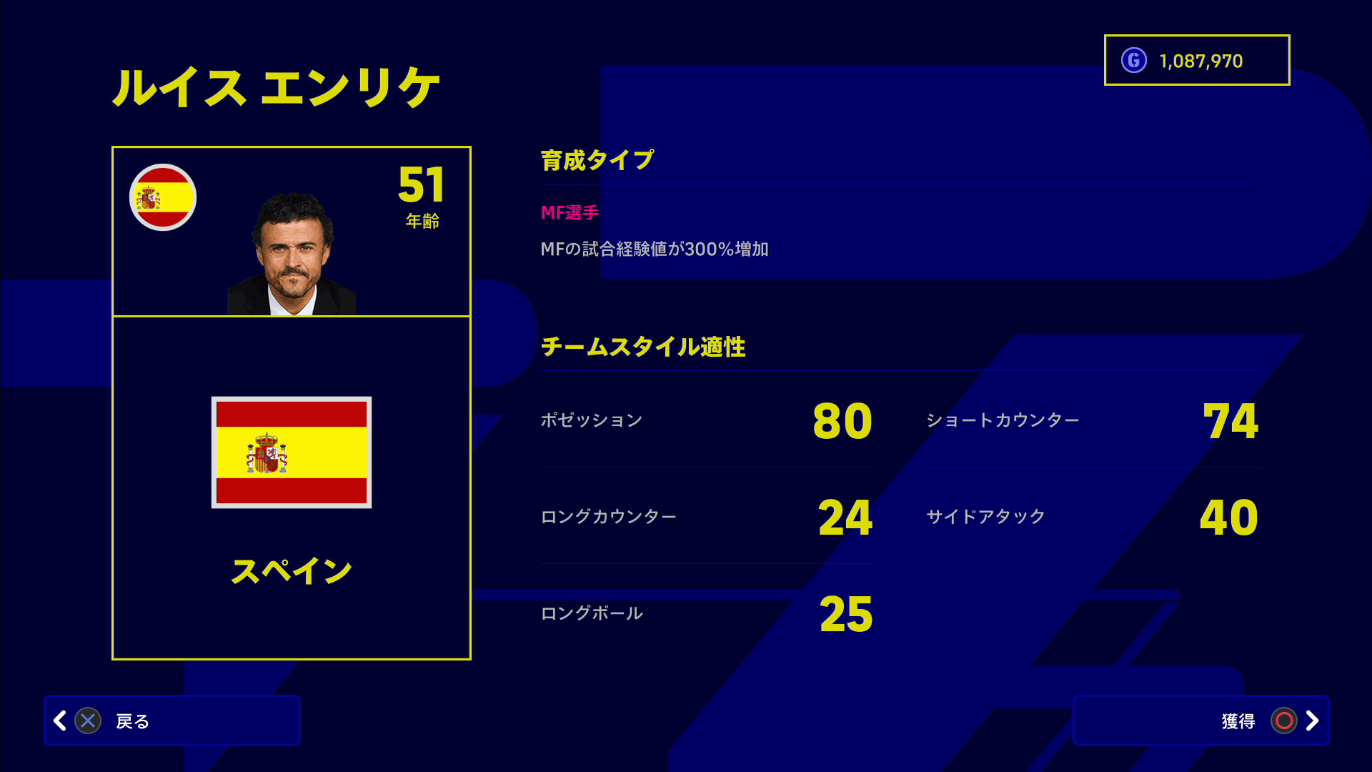 eFootballの監督でルイス エンリケの能力