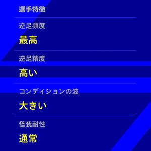 eFootballで選手の詳細画面に記載されている怪我耐性